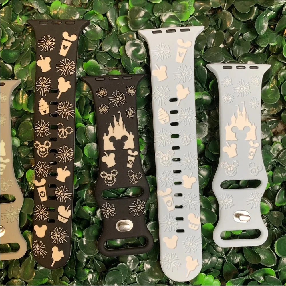 Disney Parks Themed Silicone Watch Bands for Apple Smart Watch 42/44/45/49mm 4pk